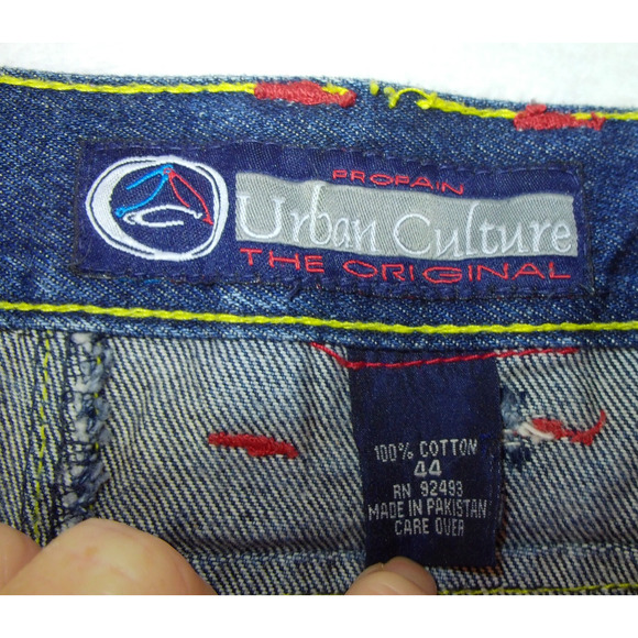 VTG Urban Culture Baggy Wide Leg Jean Shorts Denim Y2K Skater 90s Men’s 44 - Picture 7 of 11